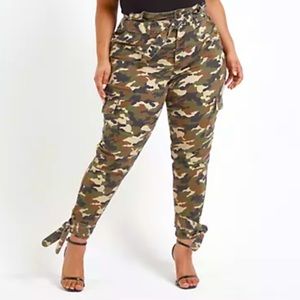 High Rise Camo Jogger Pants with Ankle Ties